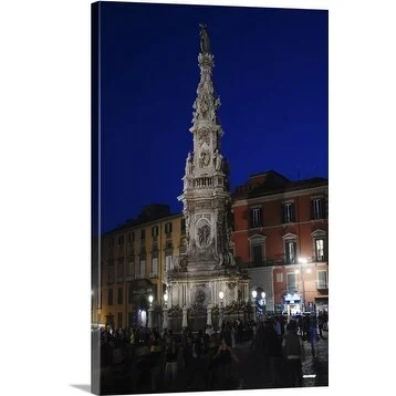 Premium Thick-Wrap Canvas entitled Rococo puglia of Virgin Mary, Piazza del Gesu Nuovo, at night, Naples, Italy