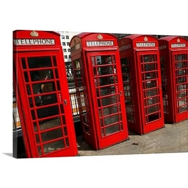 Premium Thick-Wrap Canvas entitled Row of iconic red phone boxes on The Strand in London