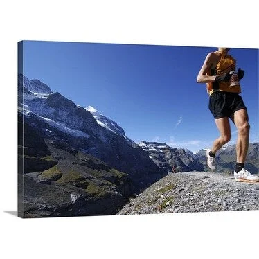 Premium Thick-Wrap Canvas entitled Runner in marathon on moraine below Mount Jungfraun, Switzerland