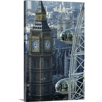 Premium Thick-Wrap Canvas entitled Sightseers look out from the viewing capsules of the London Eye towards Big Ben