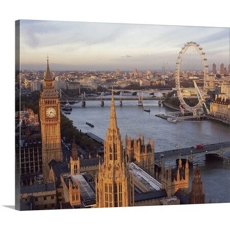 Premium Thick-Wrap Canvas entitled View from the top of the Victoria Tower, towards Big Ben and the River Thames