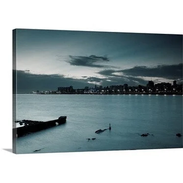 Premium Thick-Wrap Canvas entitled Waterfront at dusk, View from La Rambla, Montevideo, Uruguay