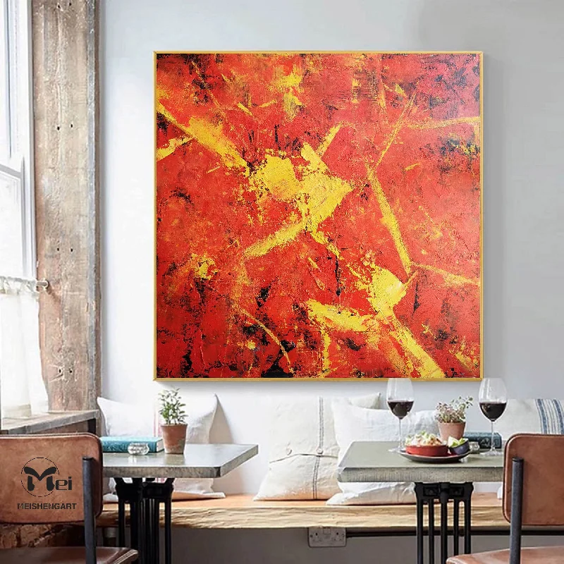 Red Painting On Canvas Contemporary Art Yellow Art For Home Decor Kp003