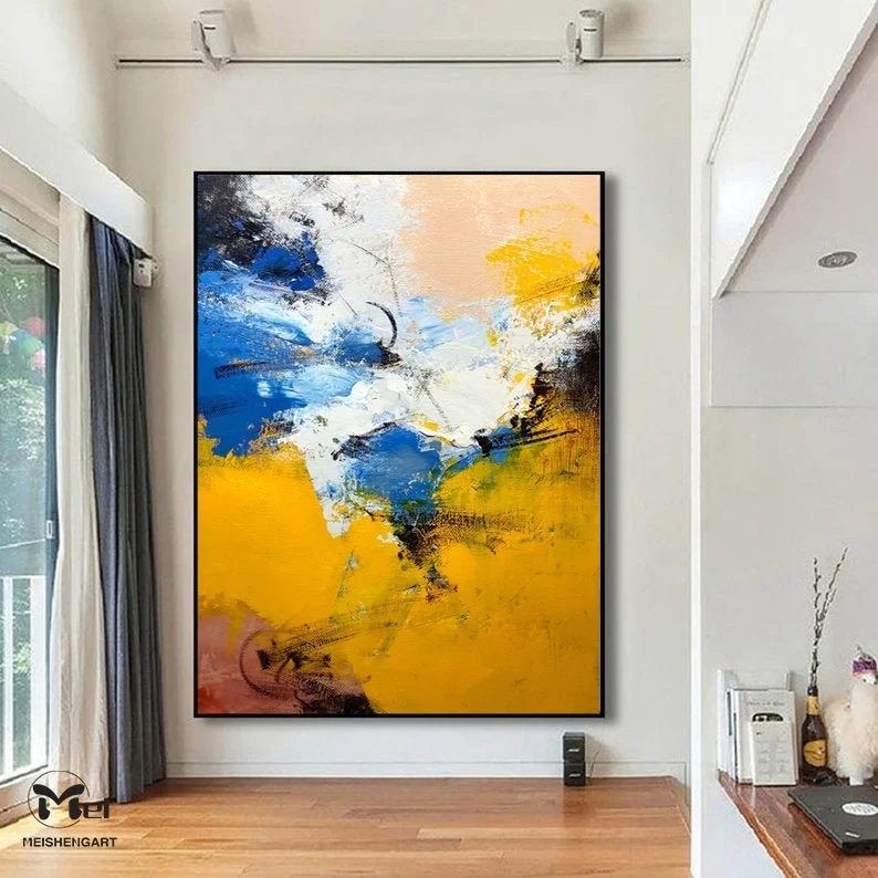 Yellow Abstract Painting Heavy Texture Canvas Art Living Room Kp006